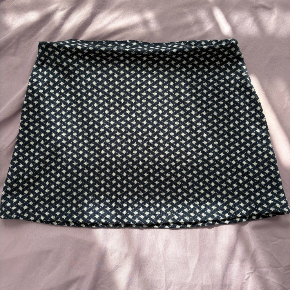 Zara Navy Blue and Cream Jacquard Patterned Skirt
